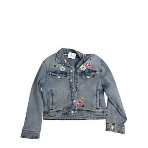 Scotch Soda Girls Denim Jacket Flower Embroidered Light Wash Kids Size L